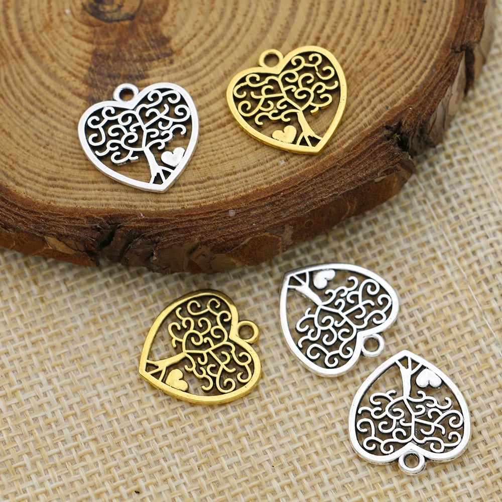 10Pcs Antique Silver Plated Tree of life Heart Charm Pendants Jewelry Accessories Making Bracelet DIY 18X16mm