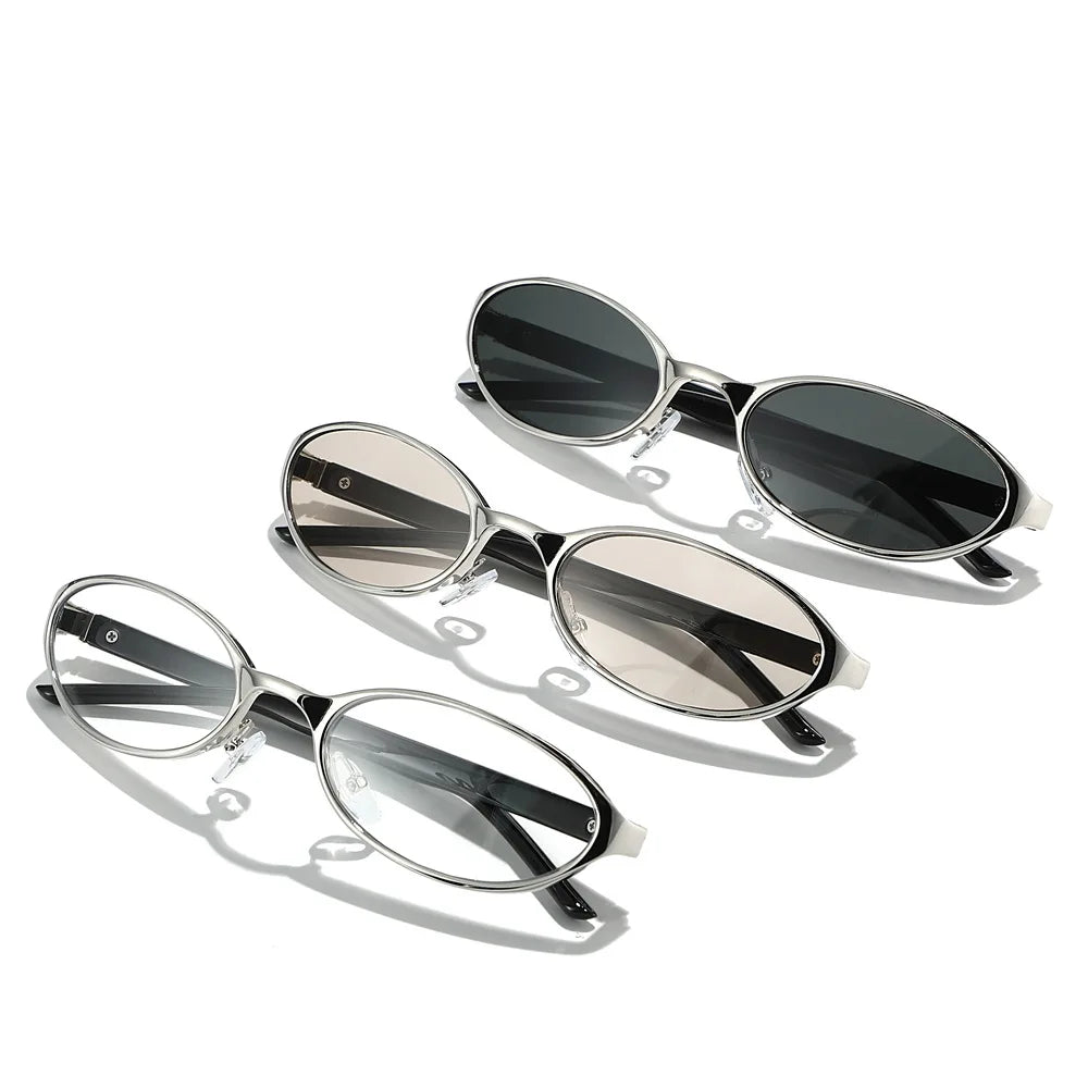 JNPCXI New Small Oval Sunglasses Women Silver Shades Men Sun Glasses UV400