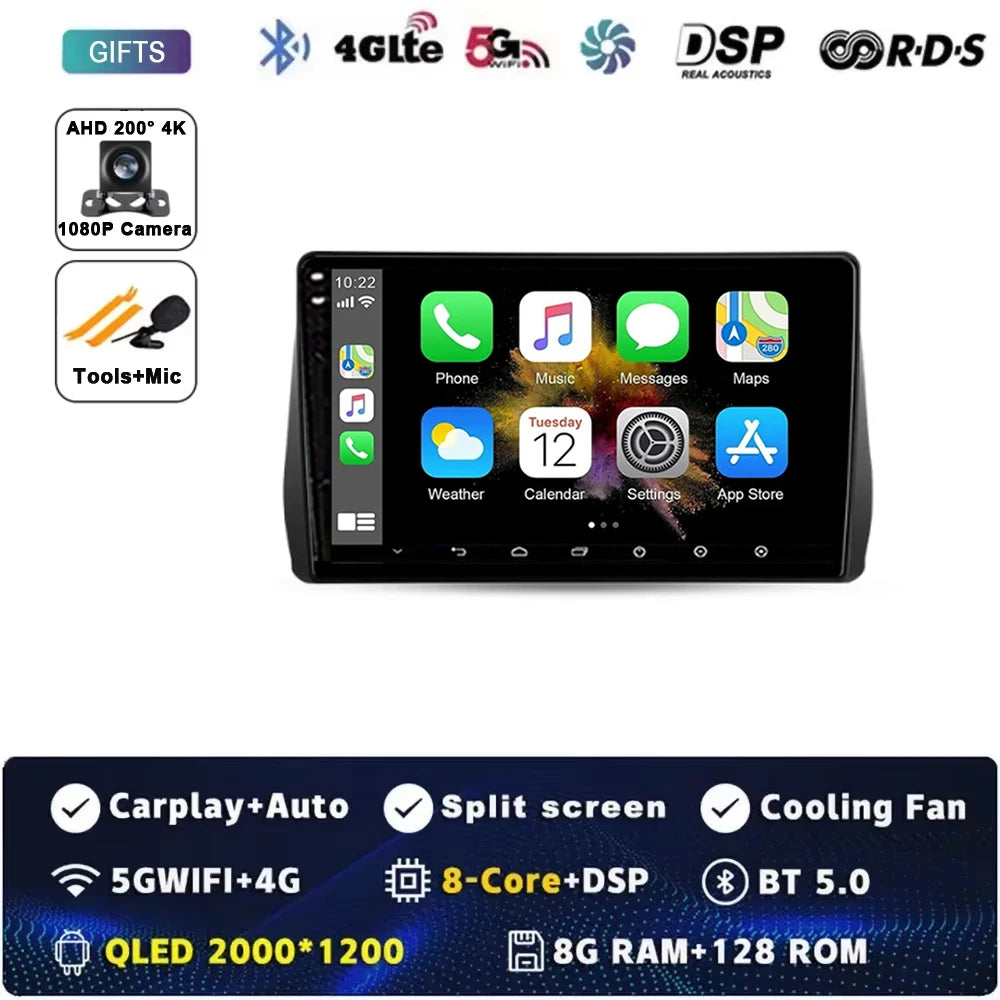 For Toyota Wish 2 II XE20 2009 - 2017 Android 15 Car Radio GPS Navigation QLED Carplay Auto Multimedia Stereo Player BT RDS DSP