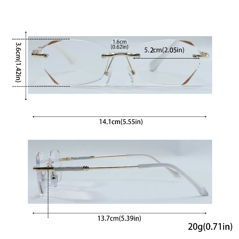 2 Pairs of Frameless Edge Cut Fashionable Women's Casual Business Flat Bottom Glasses Suitable for Daily Use Reading