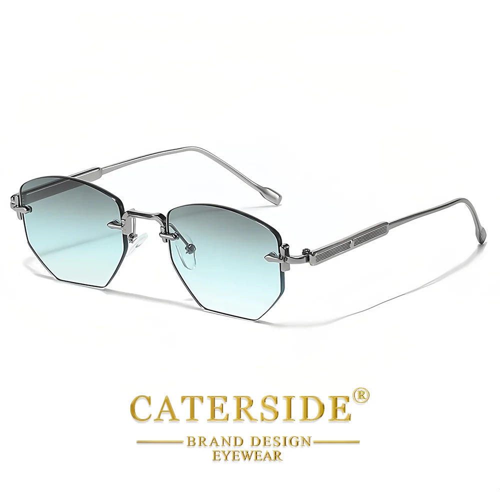 CATERSIDE Men's Fashion Retro Frameless Sunglasses Polygon Rimless Y2K Sun Glasses Women Travel Party Business Eyewear UV400