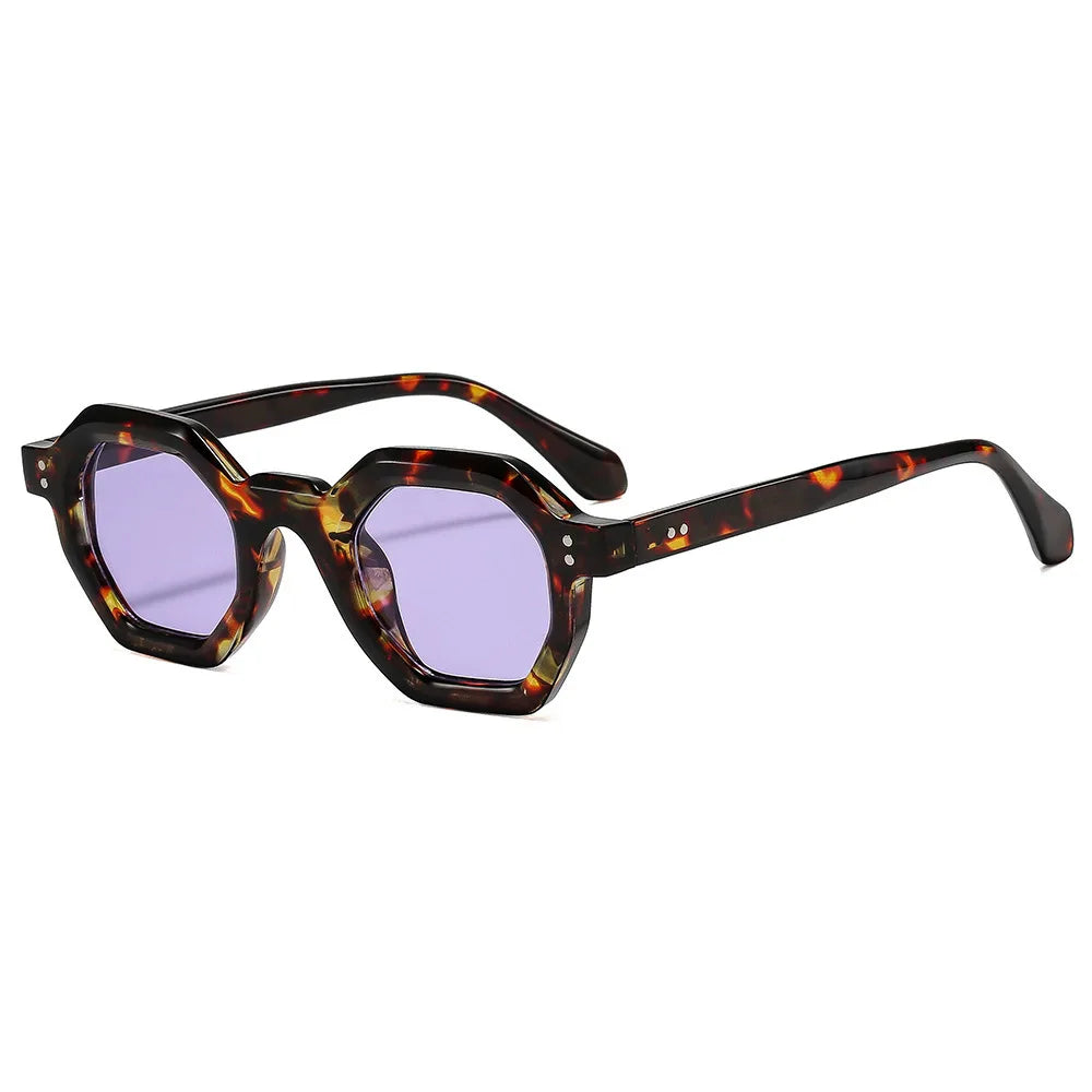 JNPCXI New Fashion Polygon Small Square Women Sunglasses Retro Rivets Men Leopard Blue Shades UV400 Trending Sun Glasses