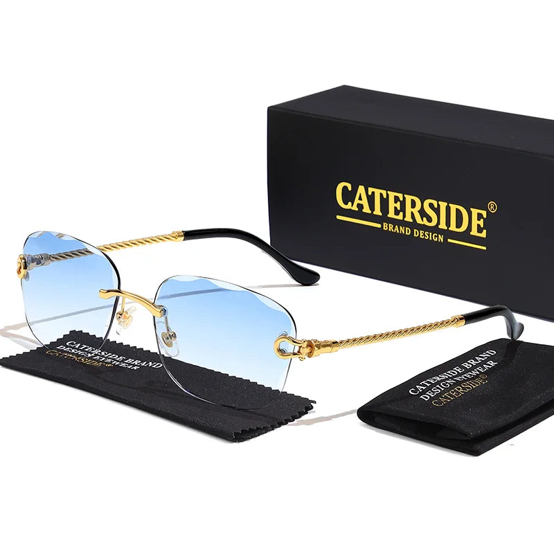 CATERSIDE Retro Sunglasses Men Brand Designer Rimless Gradient Lens Women Sun Glasses Shades Ladies Fashion Party Eyeglasses