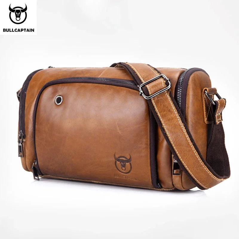 BULLCAPTAIN Leather Men's Sports Bag Fitness Shoulder Bag Retro Handbag Travel Bag Large Capacity Laptop Bag Cross Section 01