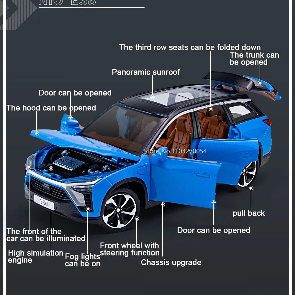 1:24 NIO ES8 L9 Alloy Miniature Toy Car Model Diecast Sound Light Pull Back Doors Opened New Energy Vehicles Collection Kids Toy