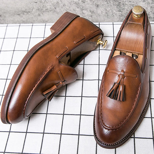 Classic Men's Dress Shoes High Quality Office Leather Shoes For Men Tassel Social Casual Business Shoes Men Loafers