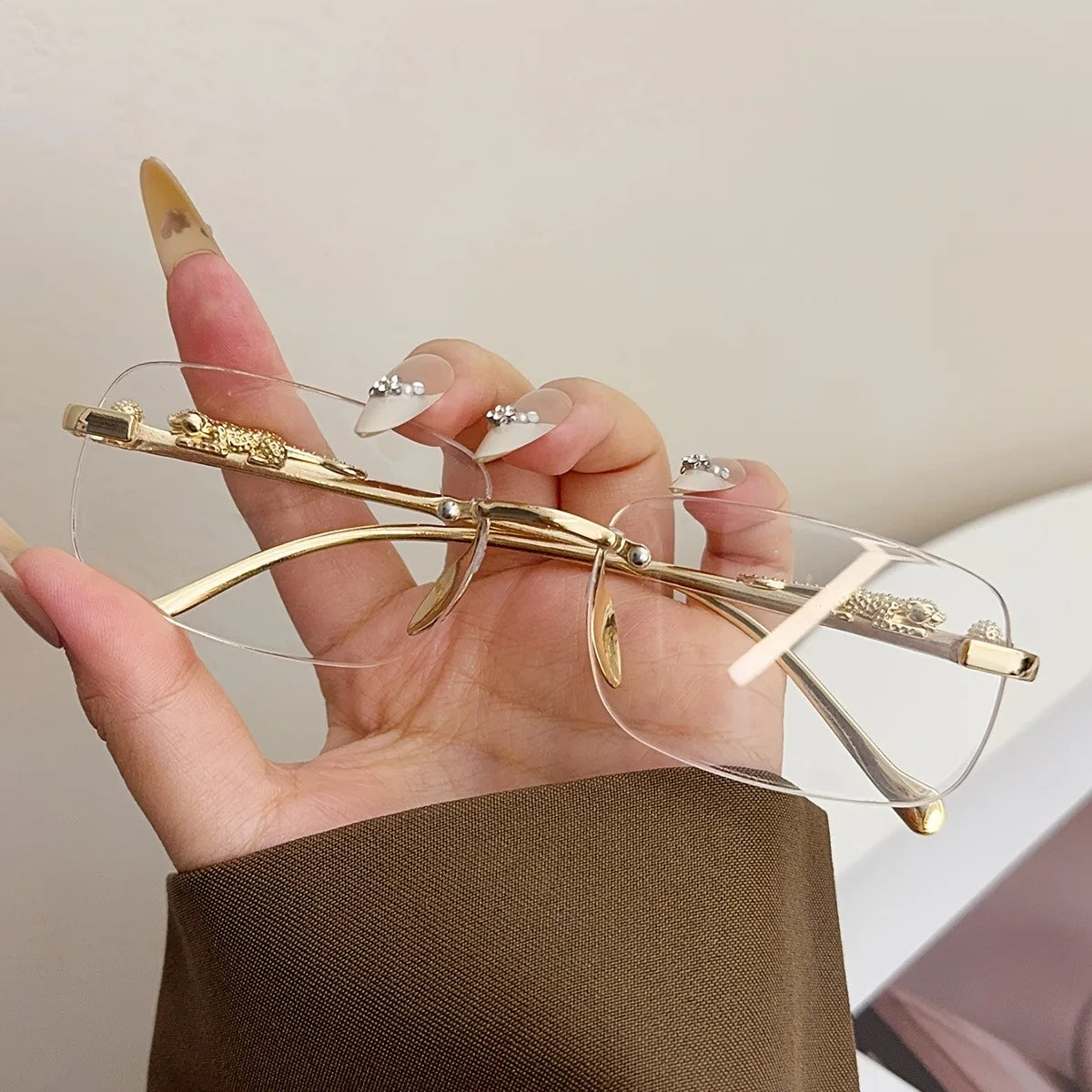 1pc Men and Women Neutral Frameless Oval Frame Multi-color Advanced Fashion Suitable for Casual Attire