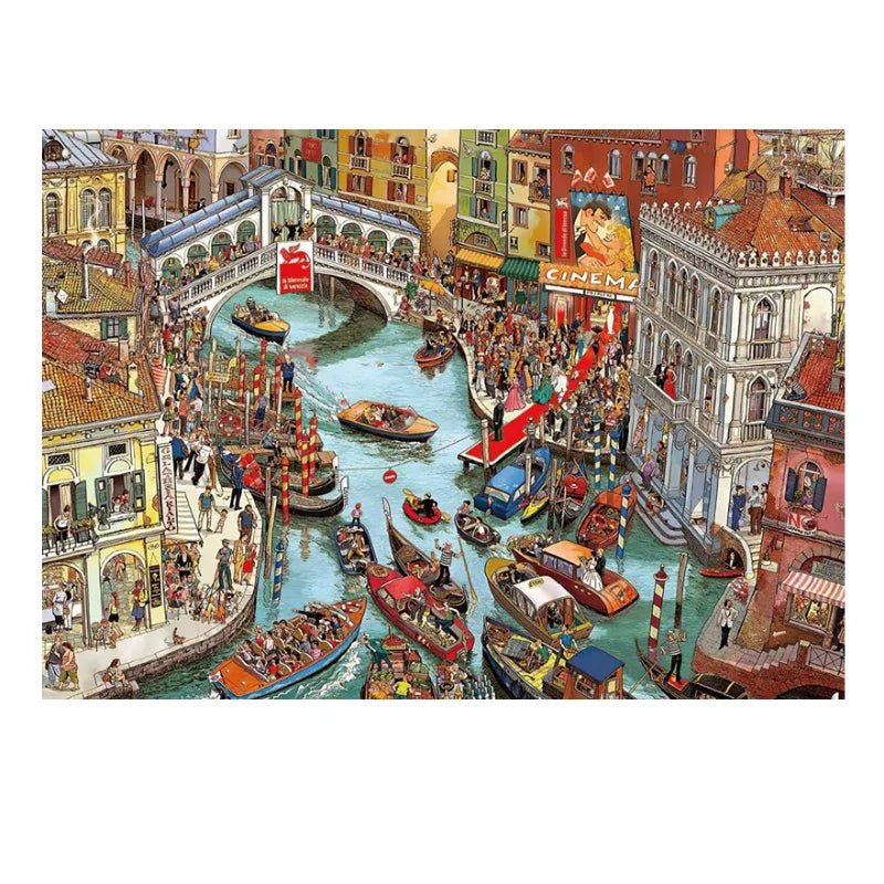 75*50cm Adult 1000 Pieces Jigsaw Puzzle Crowded Canal Beautiful Landscape Paintings Stress Reducing Toys Christmas Gifts