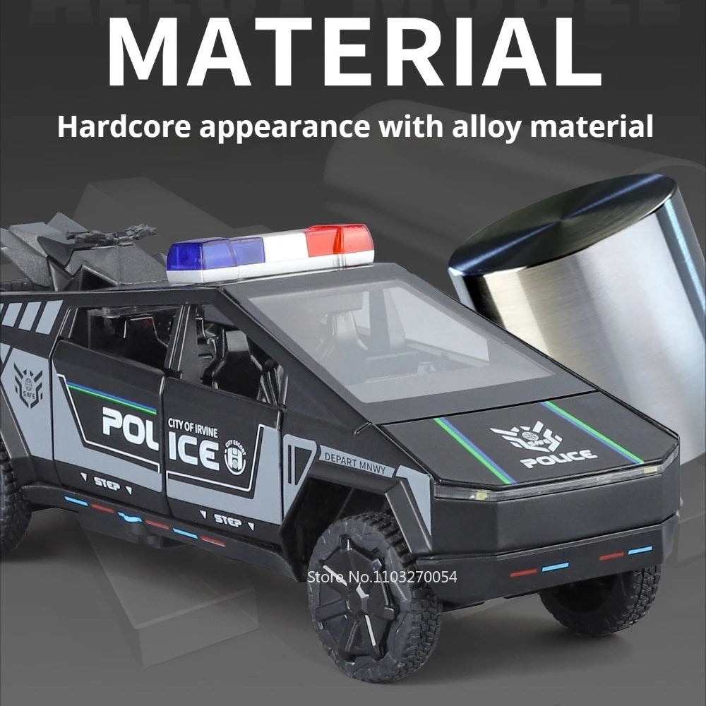 1: 32 Pickup Truck Alloy Diecast Police Car Model Toys Doors Opened Sound Light Pull Back Miniature Vehices Decorative Ornaments