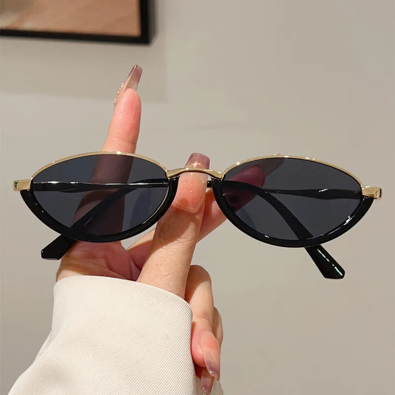 JNPCXI Small Cat Eye Fashion Women Double Color Sunglasses Retro Men Rivets Gradient Shades UV400 Sun Glasses