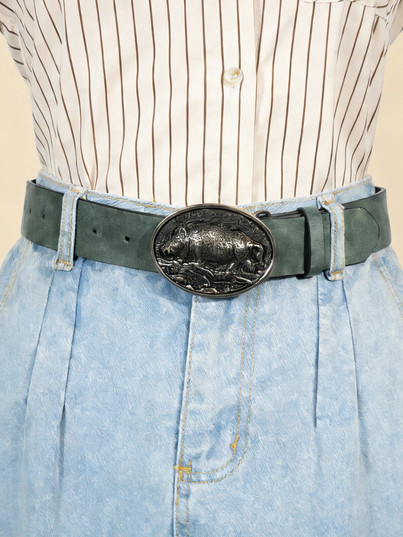 Vintage Western Embossed Belt Unisex Retro Distressed Adjustable Waist Strap for Jeans Dress
