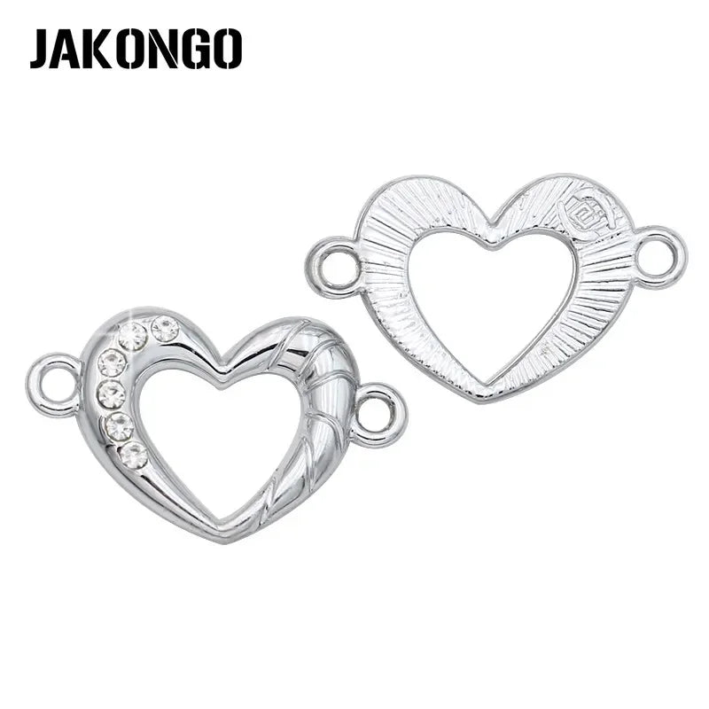 5Pcs Sliver Plated Crystal Heart Charm Connectors fit Jewelry Making Bracelet Findings Accessories DIY 23x14mm