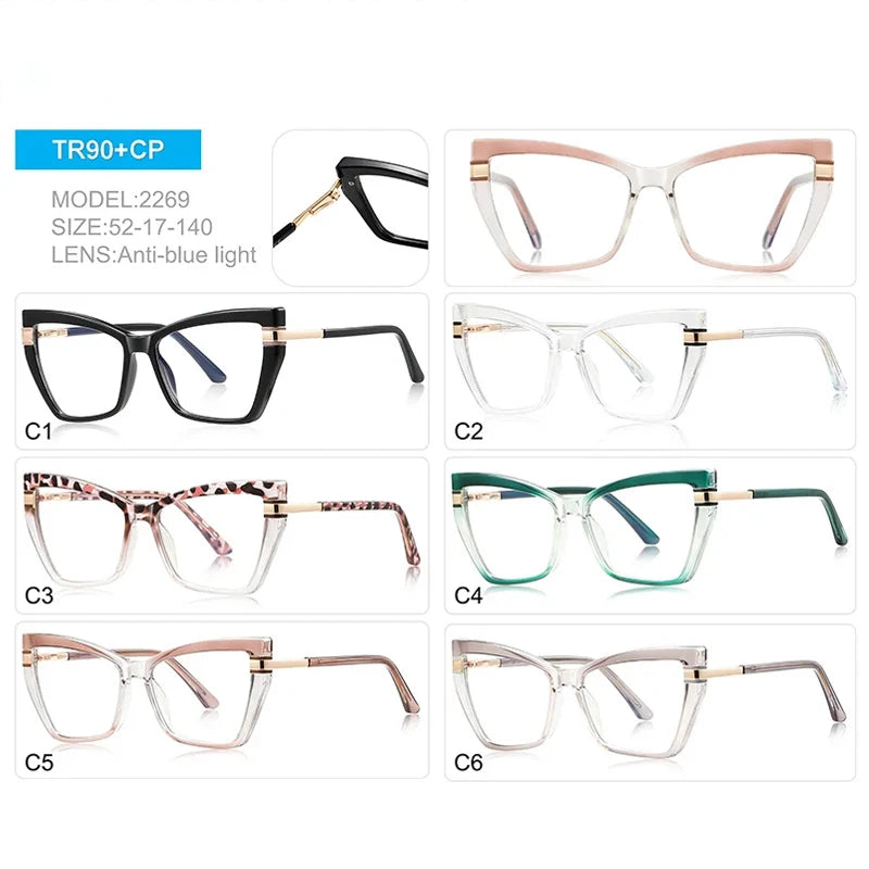 JNPCXI New TR90 Cat Eye Anti Blue Light Reading Glasses Women Trendy Gradient Color Myopia Prescription Photochromic Eyeglasses