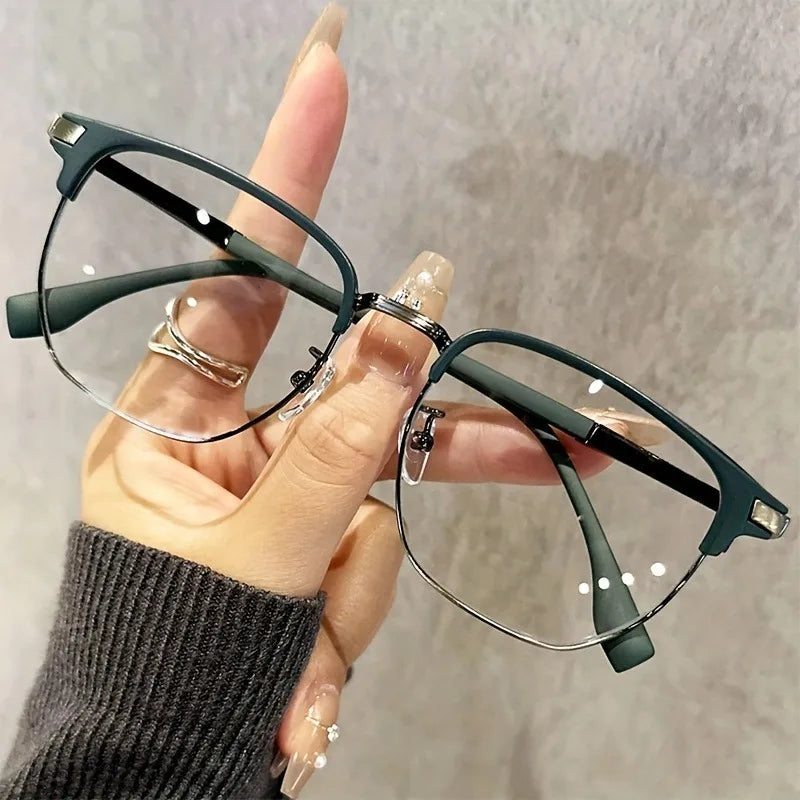 Retro Stylish Men's Half-Frame AC Lens Glasses - Sleek Iron Alloy Frame, Lightweight & Durable, Perfect for Casual or Formal