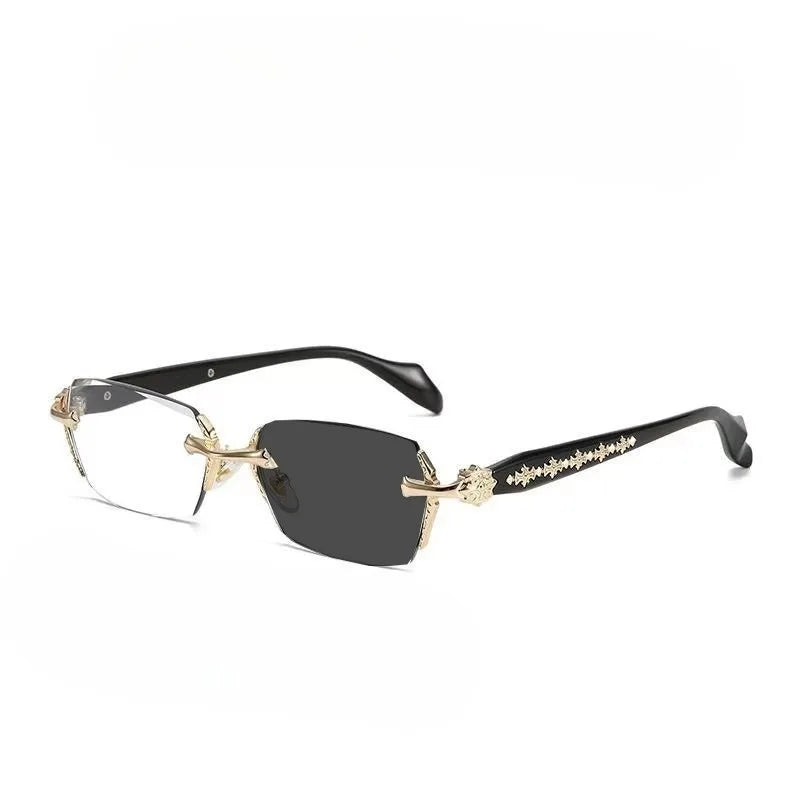 Frameless Glasses for Women Men Anti Radiation Photochromic Fashion Alloy Transition Eyeglasses-