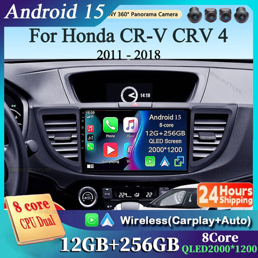 For Honda CR-V CRV 4 RM RE 2011 - 2018 Android 15 Car Radio GPS Navigation QLED Carplay Auto Multimedia Stereo Player BT