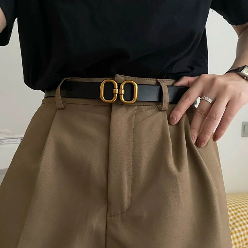 Women Fashion PU Leather Belt , Designer Metal Buckle, Waist Strap, Female Pants