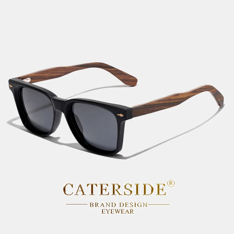 CATERSIDE Vintage Men Polarized Sunglasses High-Quality Solid Wood Legs Sun Glasses Fashion Women Party Travel Holiday Glasses
