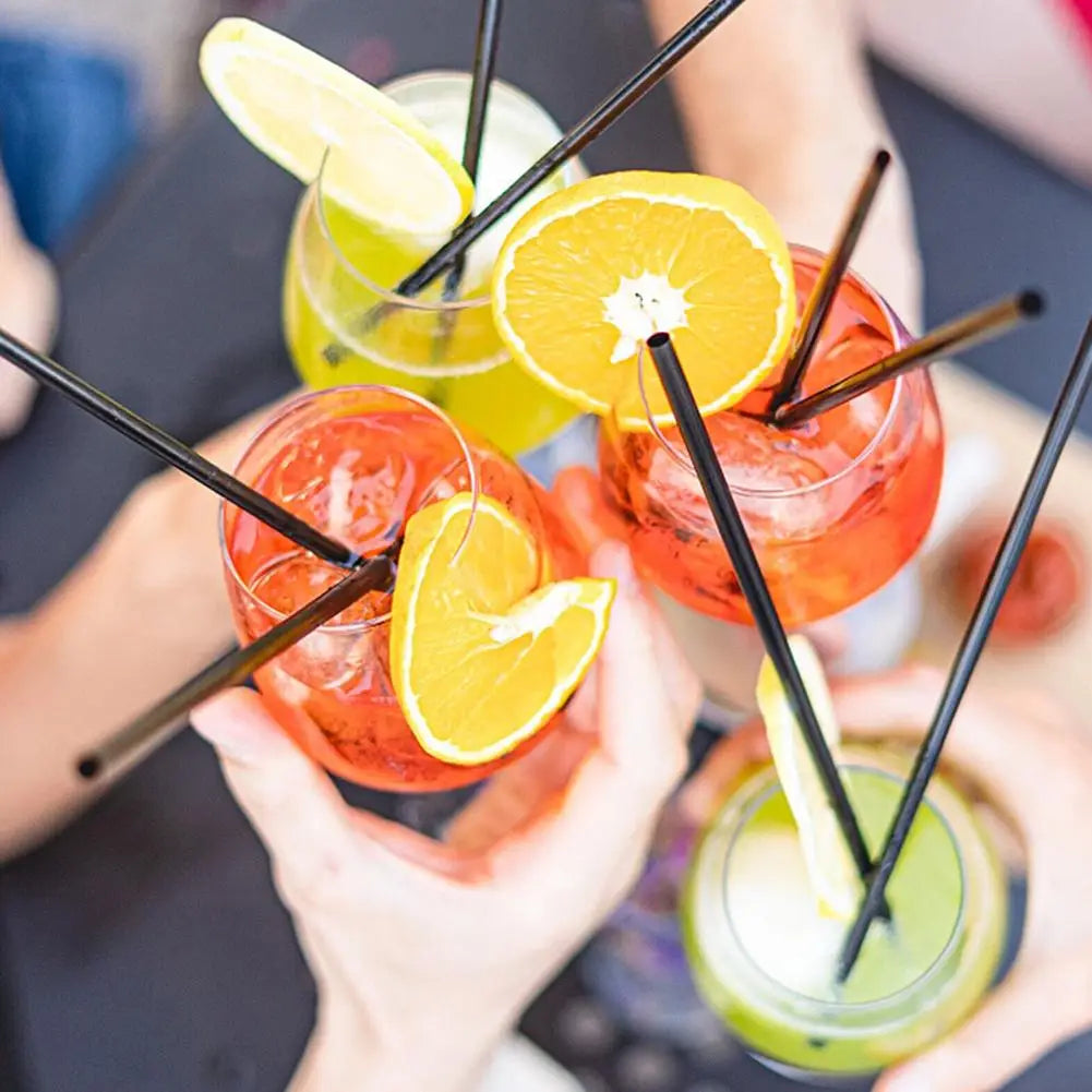 100Pcs Black Drinking Straws 7mm*255mm Plastic Straws Bar Cocktail Kitchen Wedding Party Beverage Straws Accessories