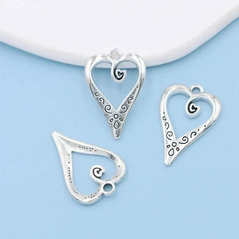 10Pcs Antique Silver Plated Heart Charms Pendant for Jewelry Making Earrings Bracelet Necklace Accessories DIY Craft