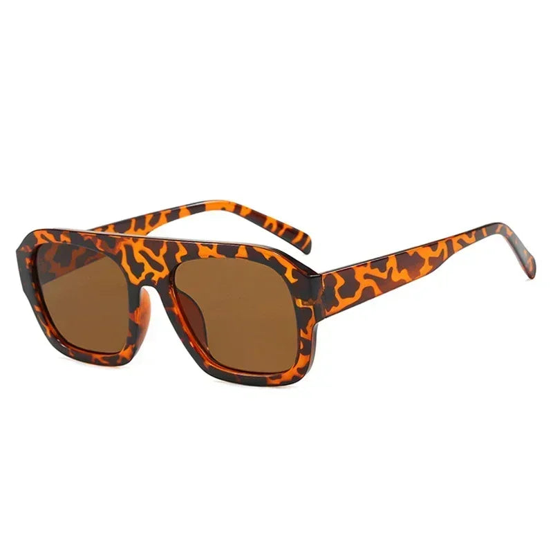 JNPCXI Fashion Square Women Sunglasses Shades UV400 Retro Leopard Tea Candy Color Gradient Men Punk Sun Glasses