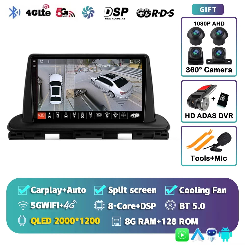 For Kia Forte Cerato 4 IV 2018 - 2021 Android 15 Carplay Auto Car Radio Multimedia Stereo Video Player GPS Navigation WIFI 4G BT