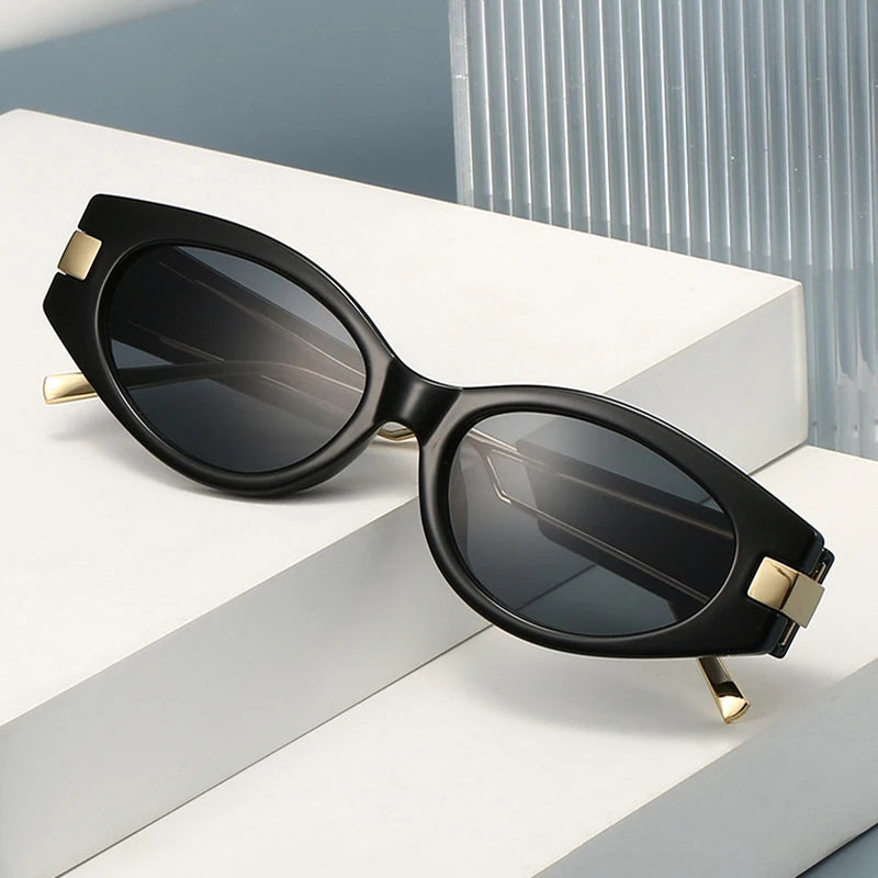 JNPCXI New Ins Popular Fashion Cat Eye Sunglasses Women Shades UV400 Retro Men Oval Lens Punk Sun Glasses