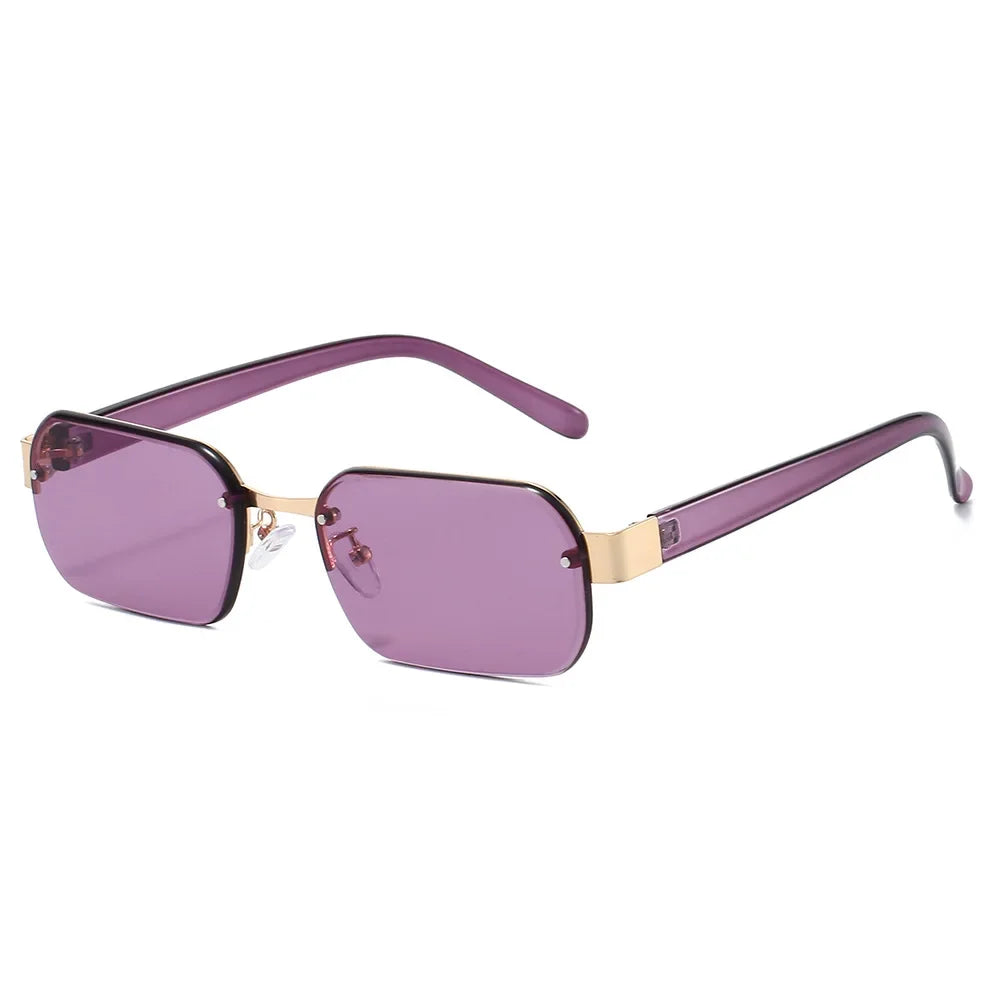 JNPCXI New Fashion Rimless Square Sunglasses Women UV400 Retro Rivets Clear Ocean Purple Lens Eyewear Men Sun Glasses Shades