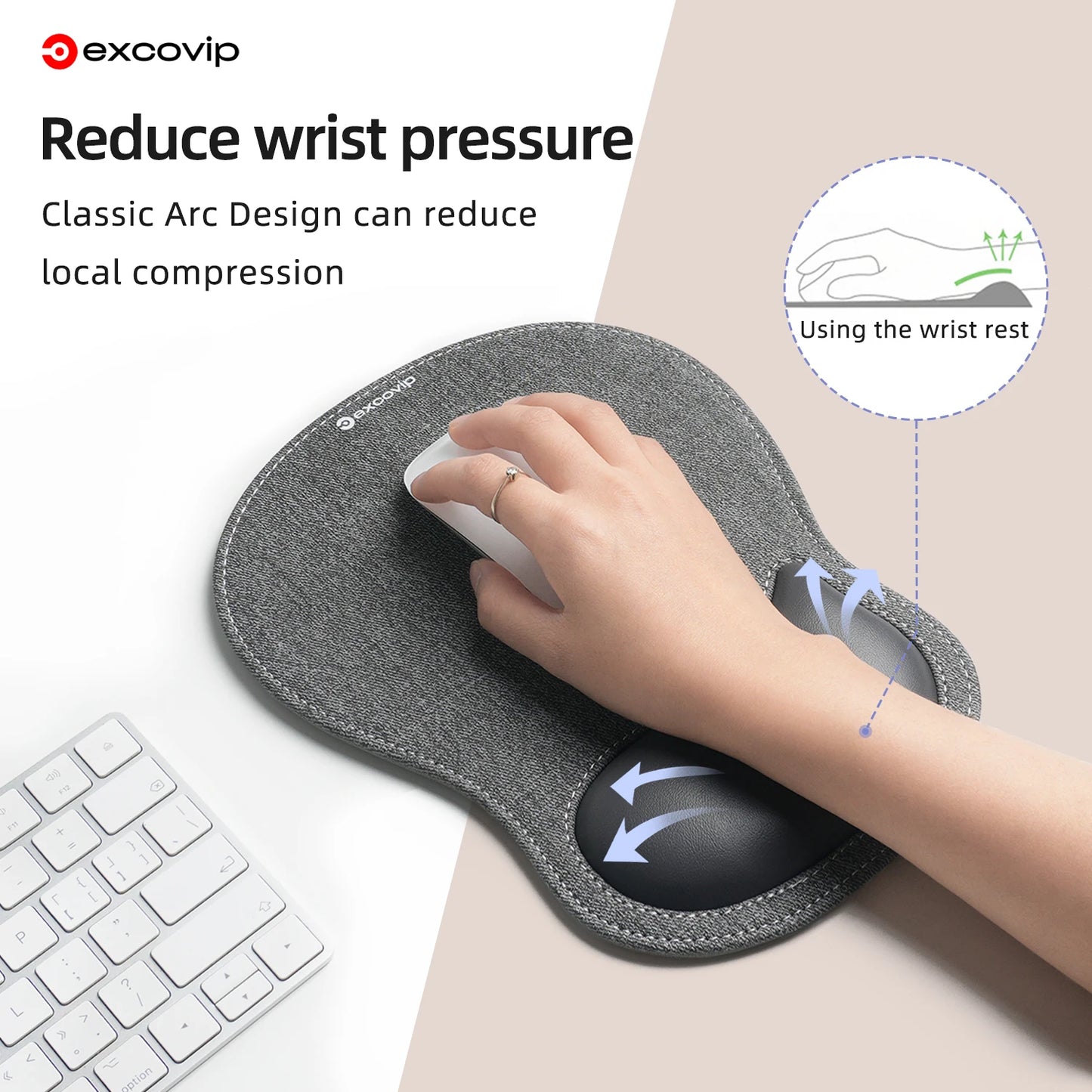 EXCO Memory Foam Wrist Rest Mouse Pad Large Ergonomic Leather Mousepad with Stitched Edge Non-Slip Base for Office Computer