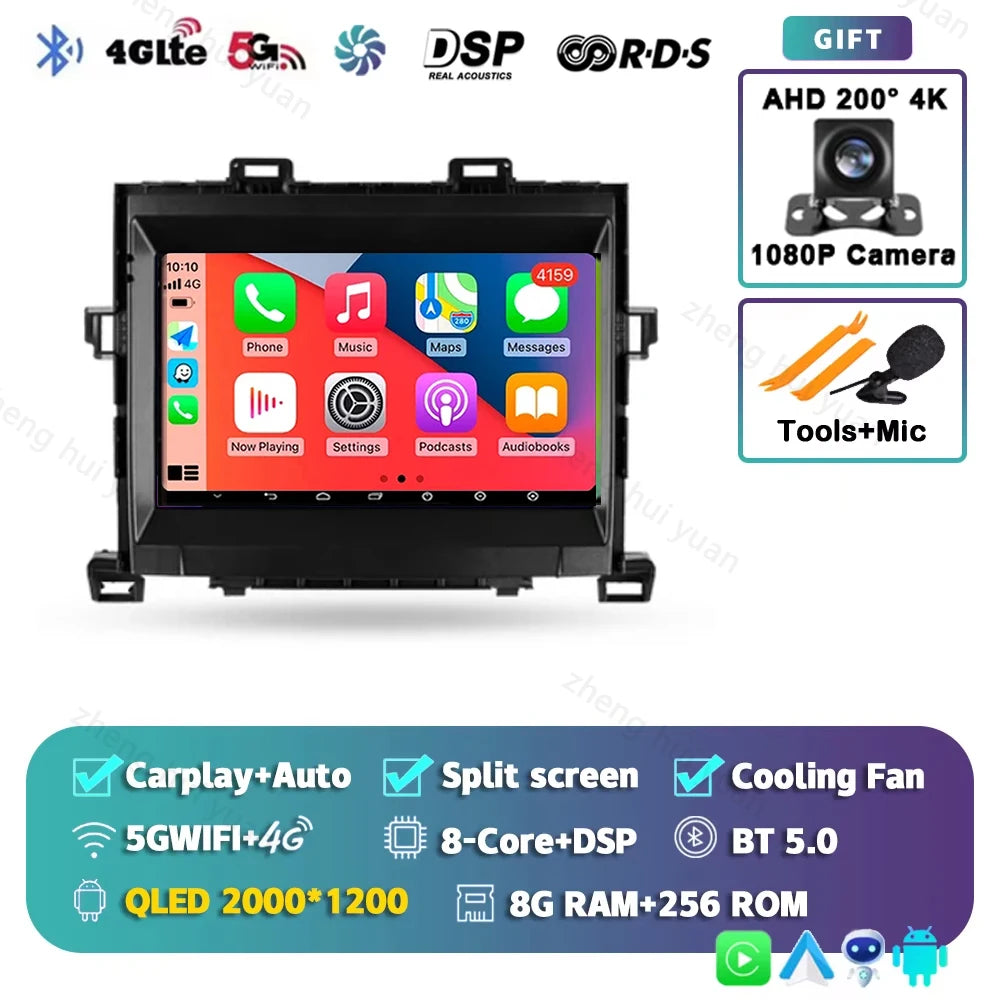 Android 15 CarPlay Auto For Toyota Alphard H20 2008 - 2014 Car Radio Multimedia navigation video DVD Autoradio Stereo 2din 4G+BT
