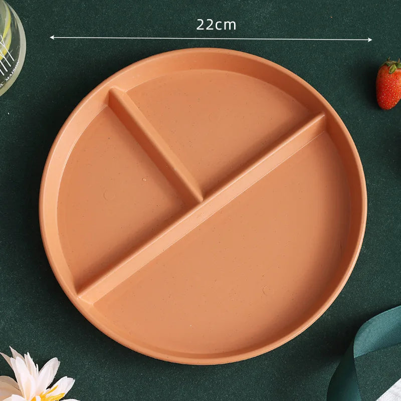 1pc Divided Breakfast Plate,3 Grids Round Plastic Individual Plate,Reusable Healthy Diet And Weight Loss Plate, Picnic Plate