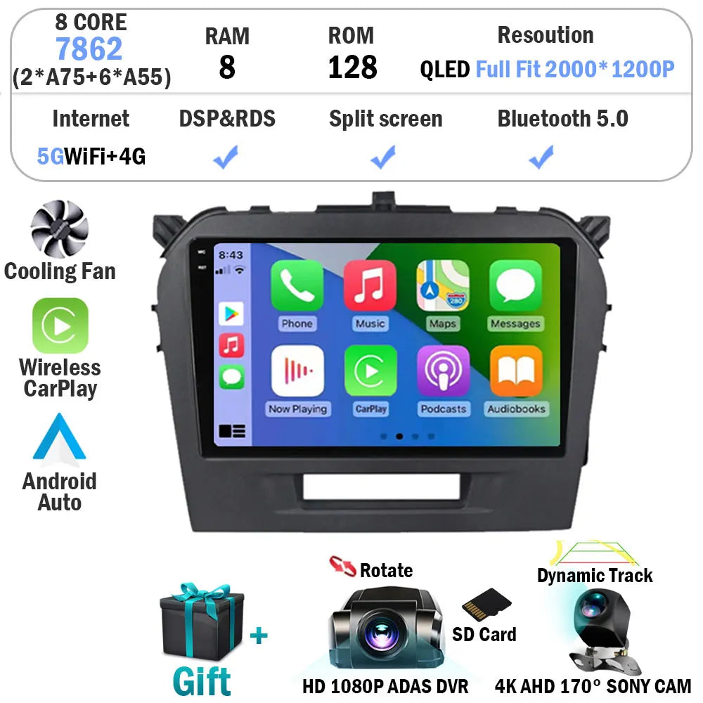 Android 16 Auto Carplay Stereo For Suzuki Vitara 2015 2016 2017 2018 2019 Car Radio Multimedia Video Player Navigation Gps WIFI