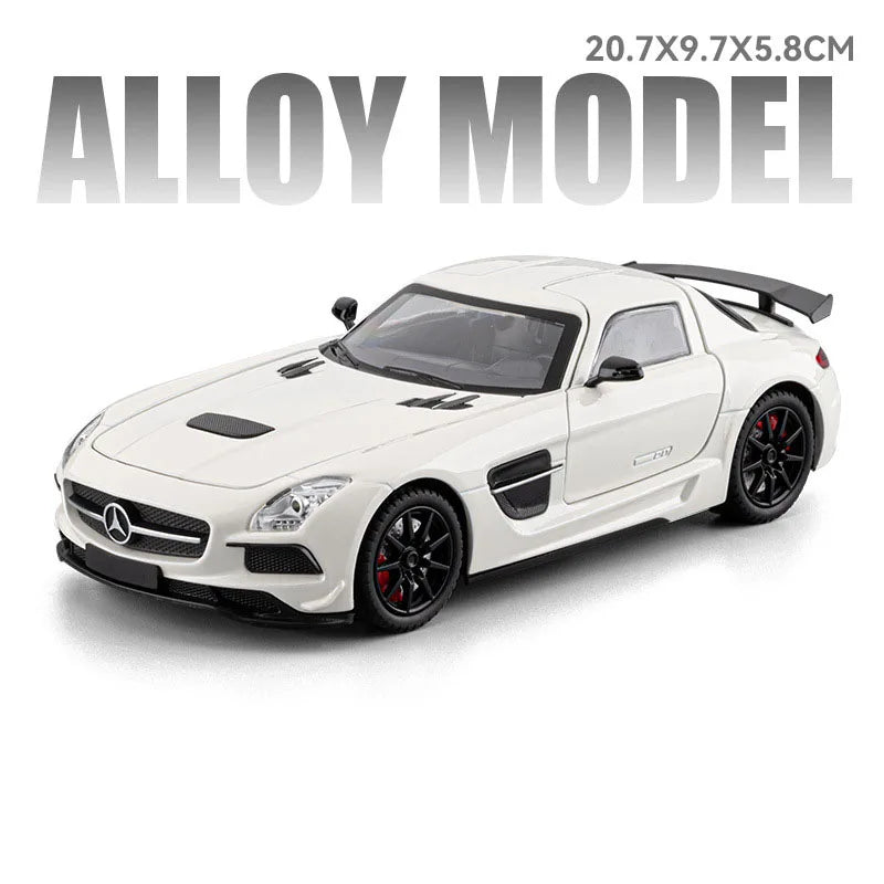 1:24 ONE SLS Alloy Sportscar Toys Model Diecast Vehice Sound Light Pull Back Doors Opened Rubber Tires for Kids Christmas Gifts