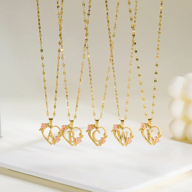 Stainless Steel Heart A-Z Initial Letter Pendant Necklace for Women Fashion Gold Color 26 Alphabet Necklace Party Jewelry Gifts