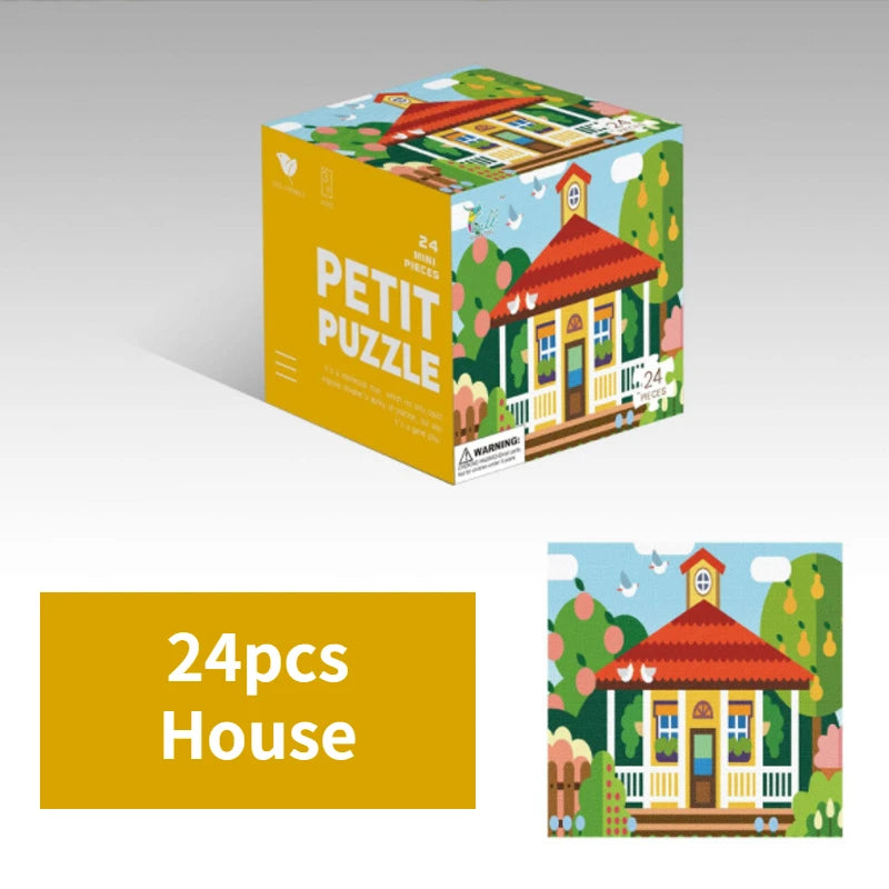 Mini 24 Pieces Kids Paper Puzzle Children Petit Puzzle Early Education Toys Intellectual Toy 3 Years Old English Packaging