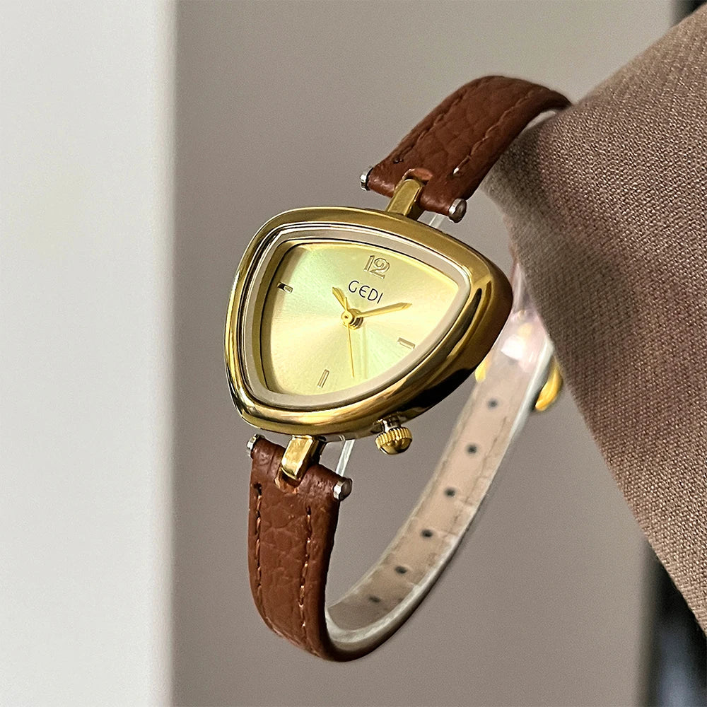 GEDI Quartz Ladies Watches Luxury Niche Small Vintage Watch Woman Leather Strap Wristwatches Fashion Casual Simple Watches Gifts