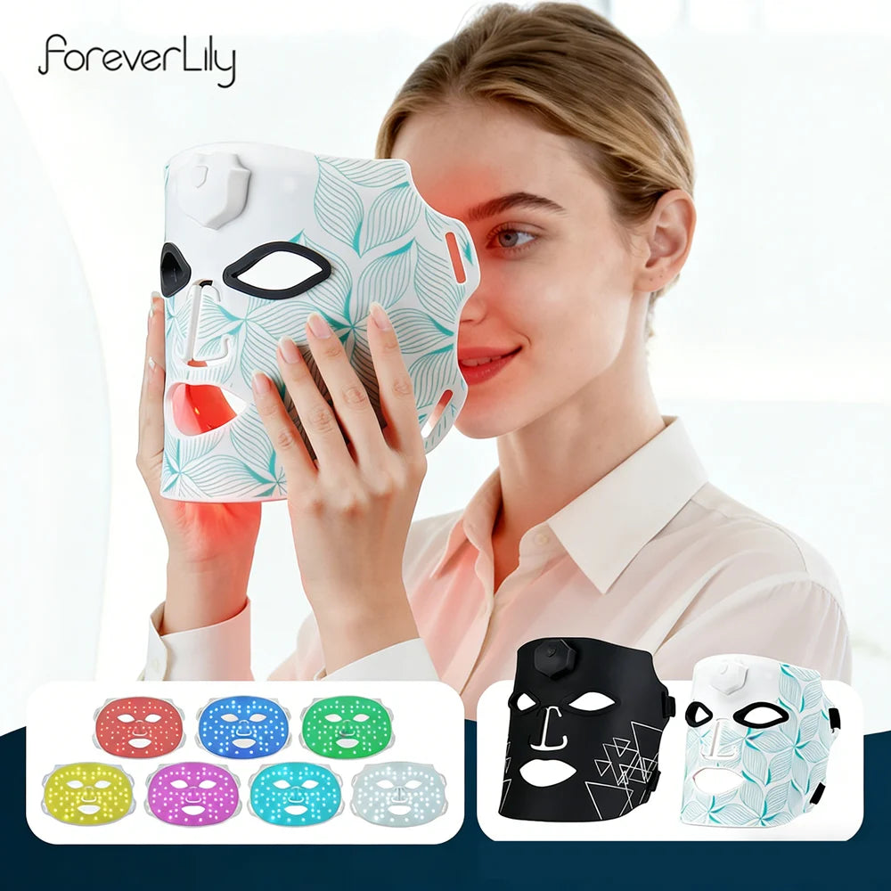7 Colors LED Face Silicone Mask Flexible Facial Beauty LED Mask Photon Light Rejuvenation Anti-Wrinkle Skin Care Wireless Use