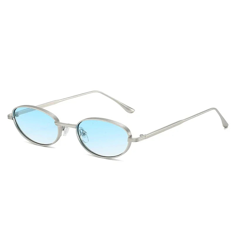 JNPCXI New Vintage Oval Metal Women Sunglasses Shades UV400 Fashion Gradient Blue Shades UV400 Men Punk Sun Glasses