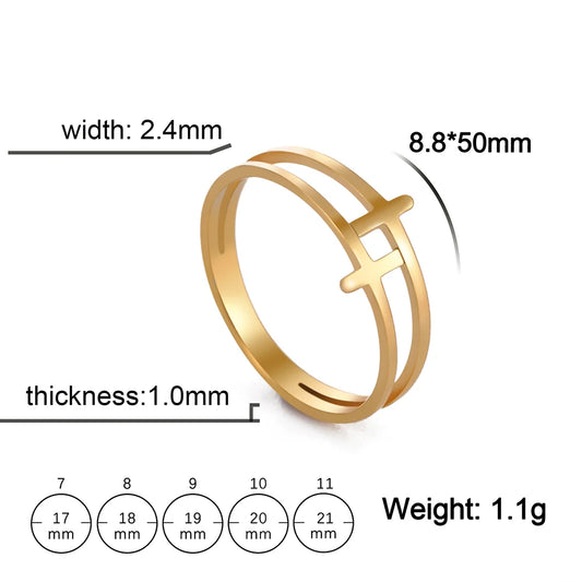 Gothic Cross Couple Ring Stainless Steel Gold Jesus Christ Double Cross Ring