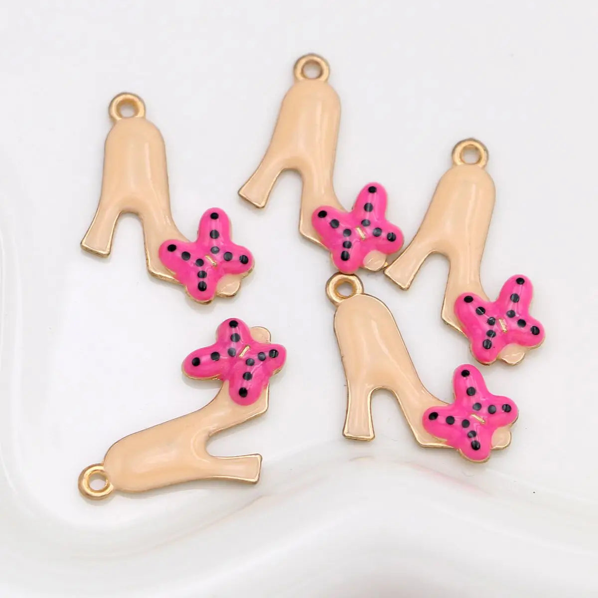 10Pcs Gold Plated Enamel High Heel Shoes Charm Connectors for Making Bracelet DIY Jewelry Accessories