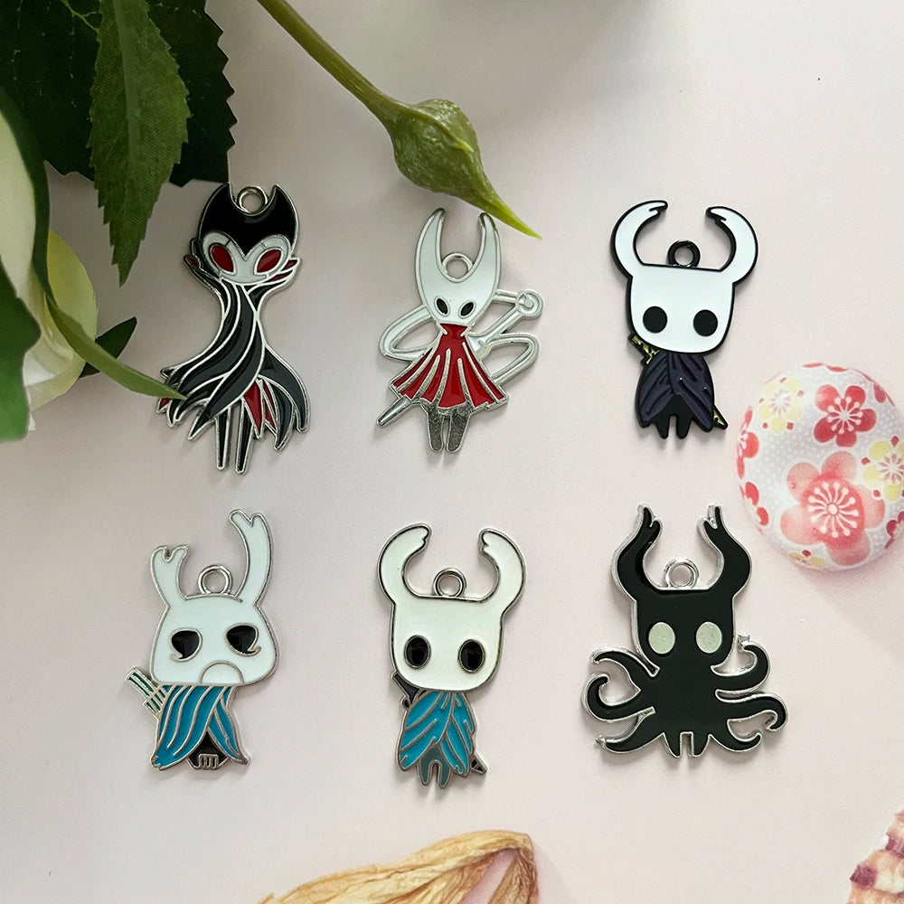 6pcs/lot Hollow Knight Enamel Charms, Cartoon Anime Alloy Pendants for Jewelry Making, DIY Craft Charms for Bracelet Necklace