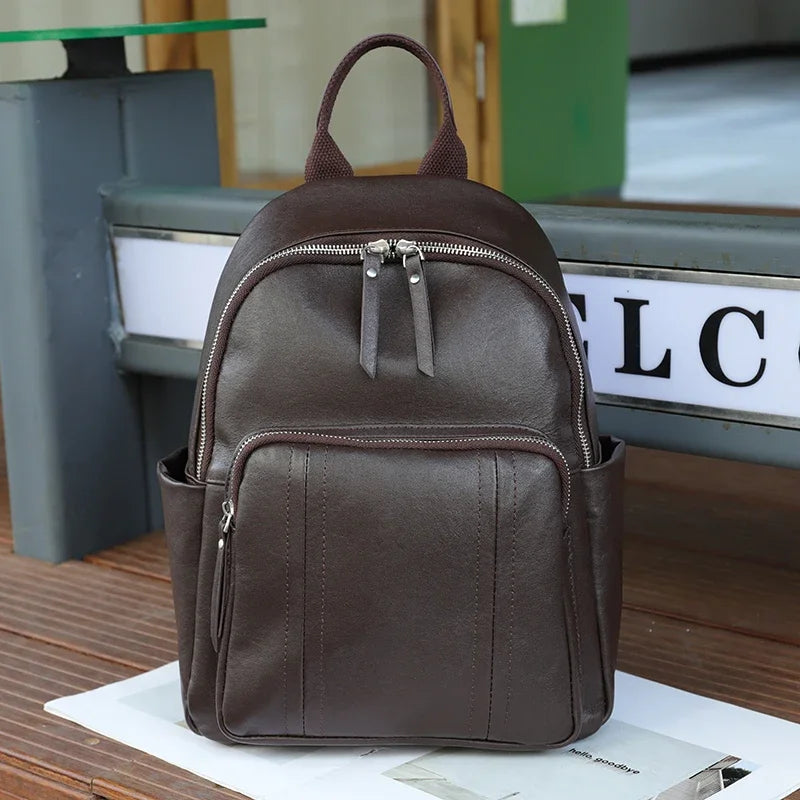 Women Cow Genuine Leather Backpacks Lady Cowhide Design Large Capacity Bags Female Retro Versatile Backpacks Ladies Fashion Bag