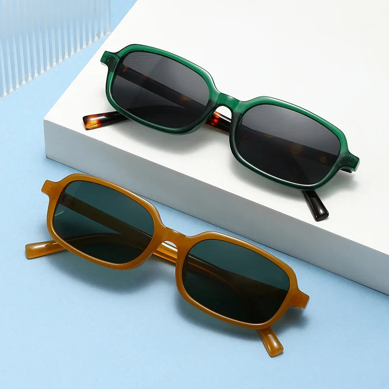 JNPCXI New Small Rectangle Sunglasses Women Fashion Leopard Champagne Color Shades UV400 Retro Men Trending Rivets Sun Glasses