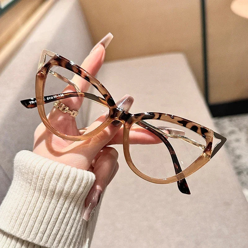 JNPCXI New Fashion Cat Eye Women Glasses Frame Clear Anti Blue Light Optical Leopard Eyewear