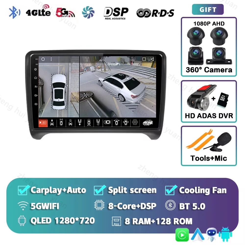 Android 15 WIFI+4G Carplay Car Radio GPS For Audi TT MK2 8J 2006 2007 2008 2009 2010 2011 2012 Car Stereo Multimedia Player DSP