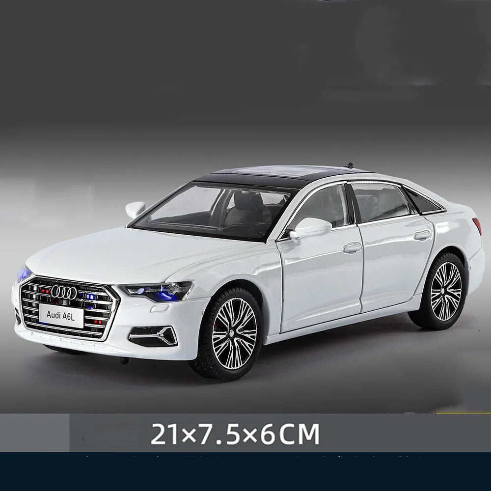 1:24 A6L A6 Miniature Model Toys Alloy Diecast Cars Front Wheel Steering Sound Light Pull Back Doors Opened Vehice for Boys Gift