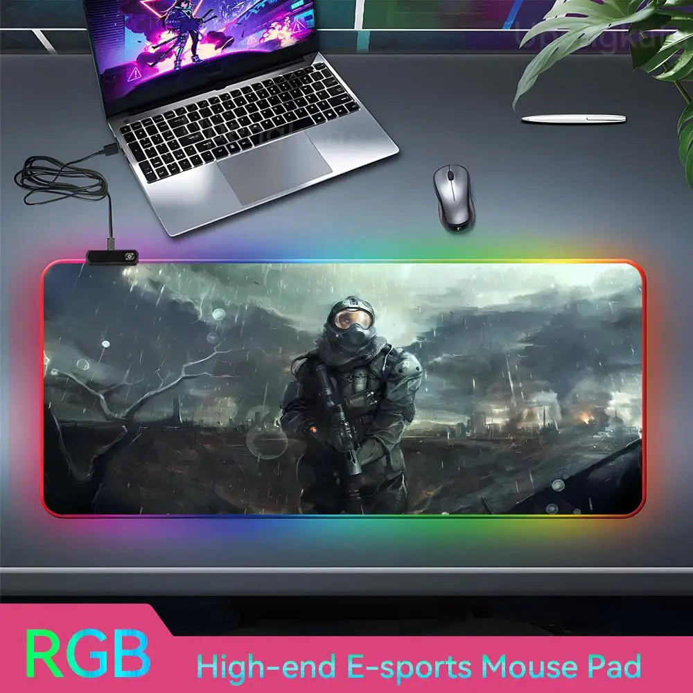 Stalker2 PC Mouse RGB 3mm Rubber Mouse Pad LED Lamp Desk Anime Keyboard Mat 5