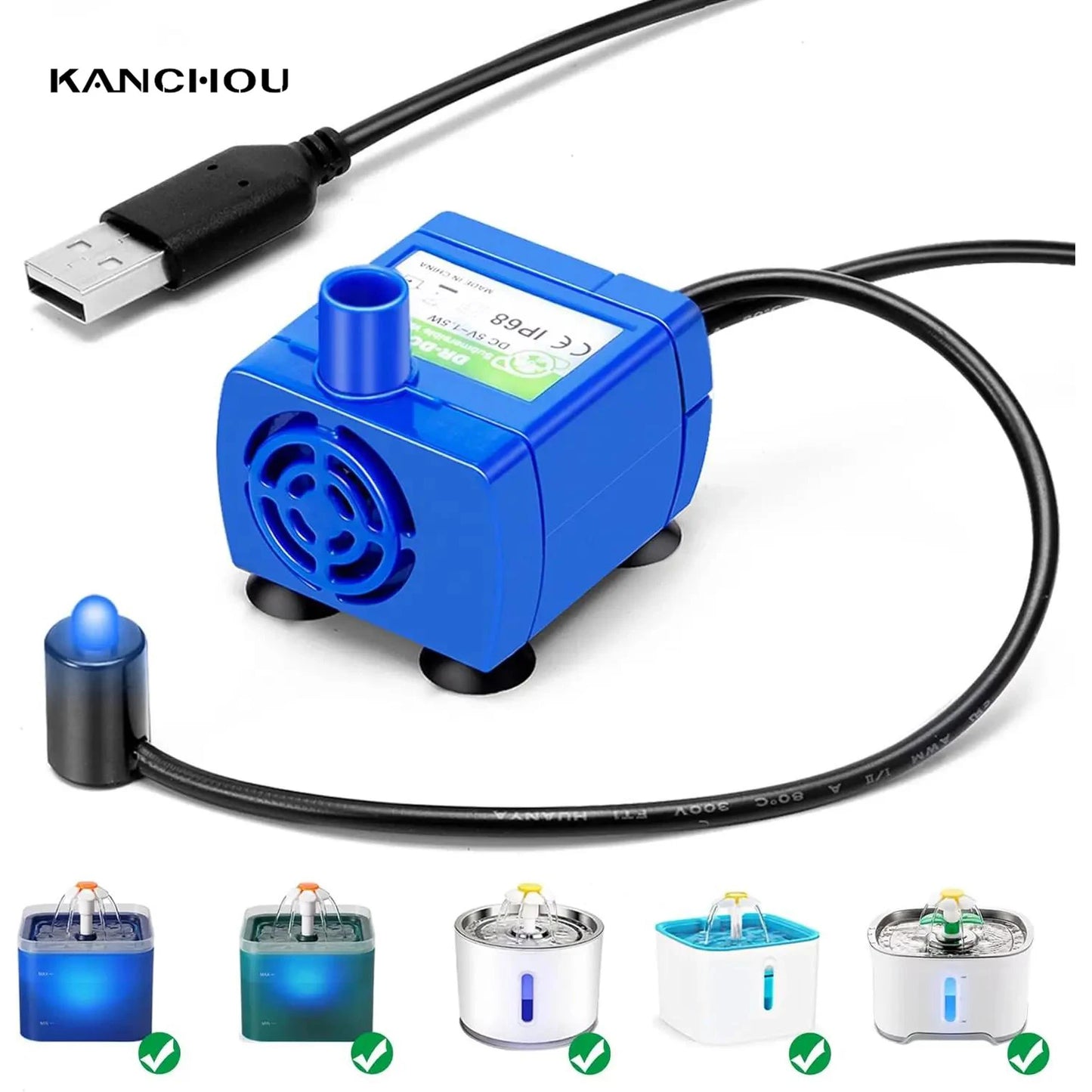 Water Pump Pet Cat Fountain Pump LED Light - Replacement Motor Water Dispenser