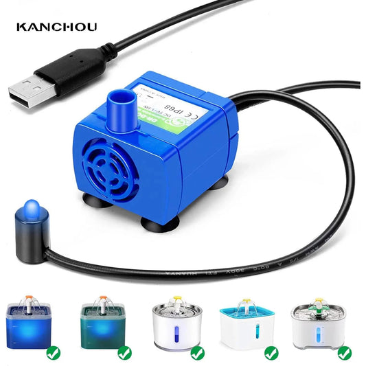 Water Pump Pet Cat Fountain Pump LED Light - Replacement Motor Water Dispenser
