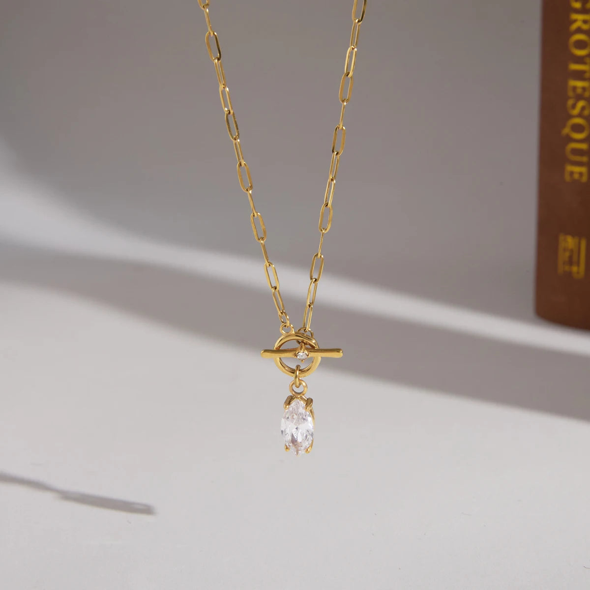 Uworld Classic Horse Eye Shape Zircon Pendant Necklace For Women 18K Gold PVD Plated Stainless Steel Necklace Fashion Jewelry